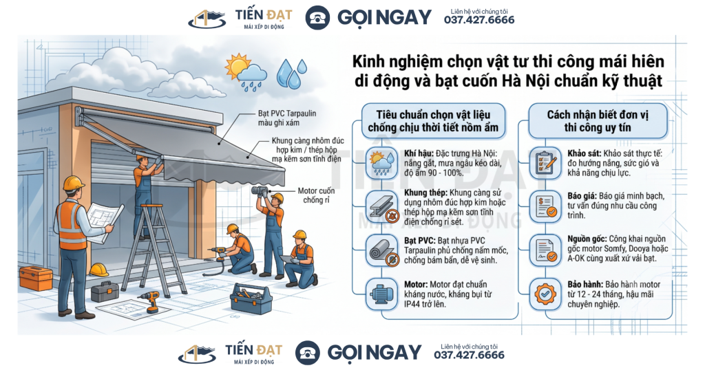 So sánh mái hiên di động tay quay và bạt tự cuốn motor