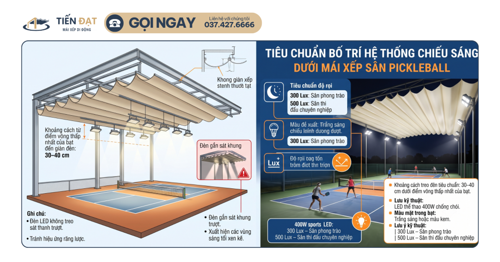 Thiết kế mái xếp cho sân Pickleball
