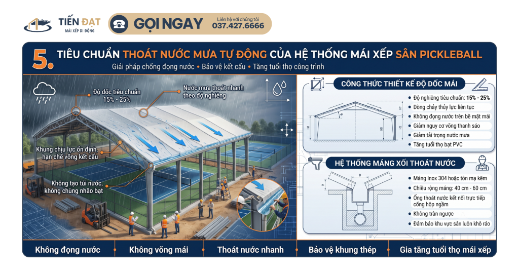 Thiết kế mái xếp cho sân Pickleball