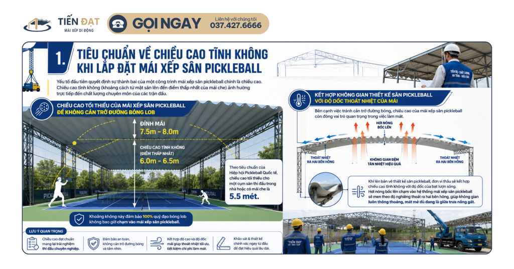 Thiết kế mái xếp cho sân Pickleball