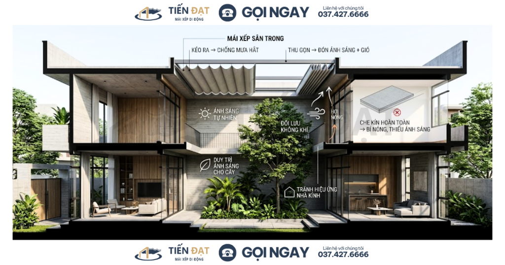 Thiết Kế Mái Xếp Sân Trong Nhà (2)